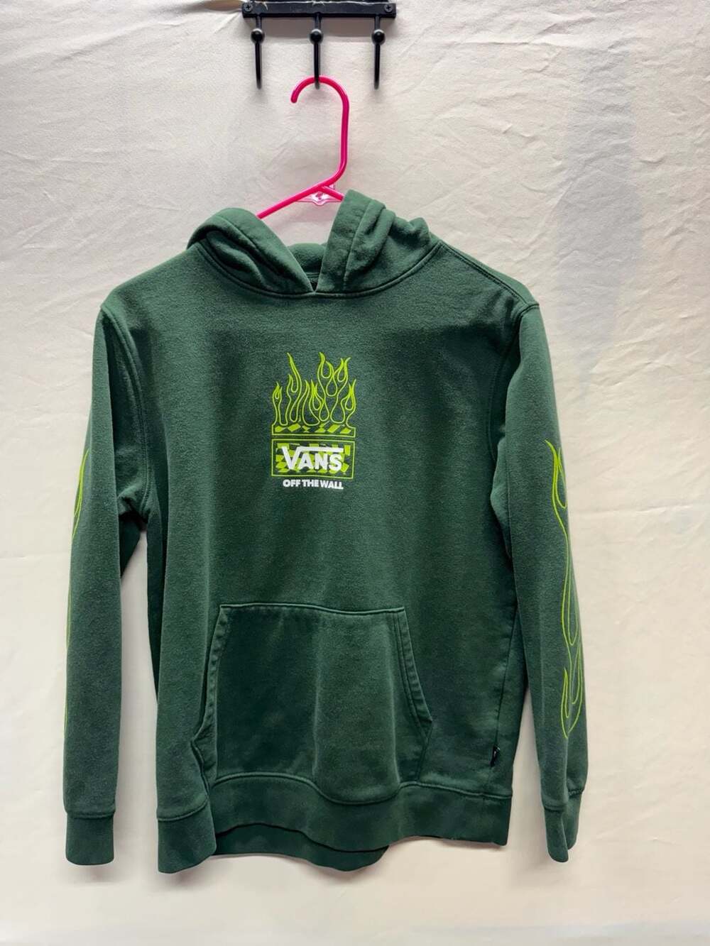Vans Off The Wall Neon Green Flames Hoodie Size youth Large
